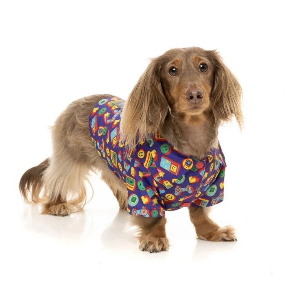 New FuzzYard Size 4 Pet Dog Apparel Highscore Button-UP Dog Shirt Smiley Faces